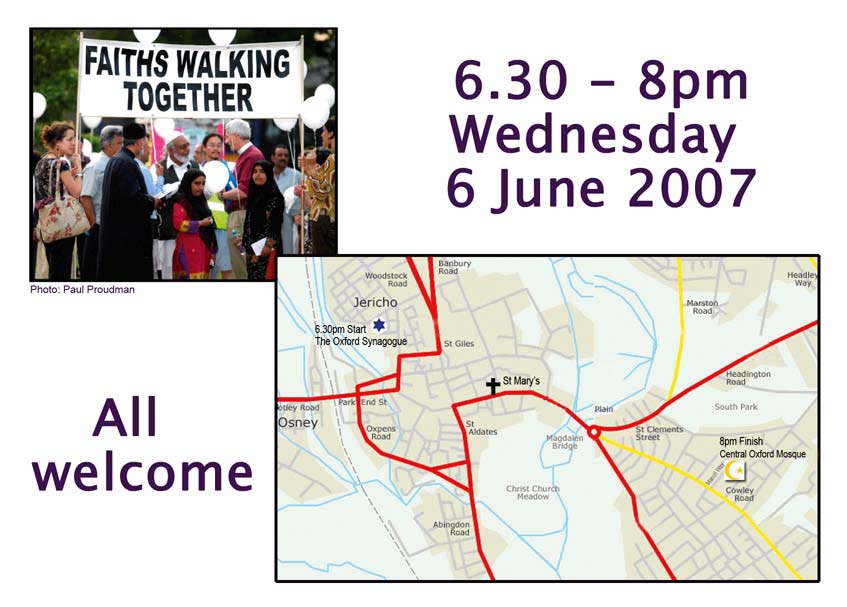 poster with invitation text for Friends in Faith Walk 2007, 6 June