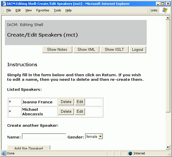 Screen 10: Create/Edit Speakers