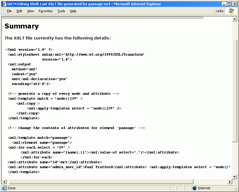 Screen 7: A generated XSLT