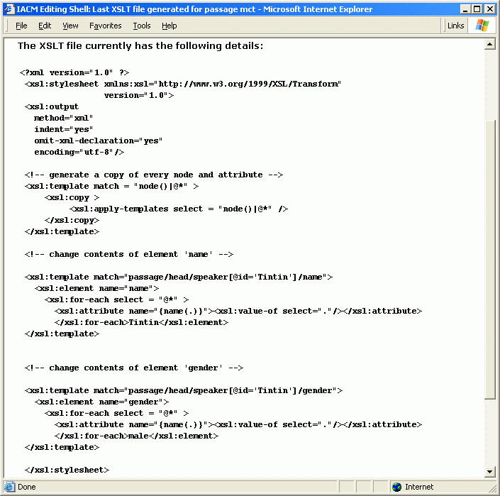 Screen 15: XSLT to delete speaker Tintin